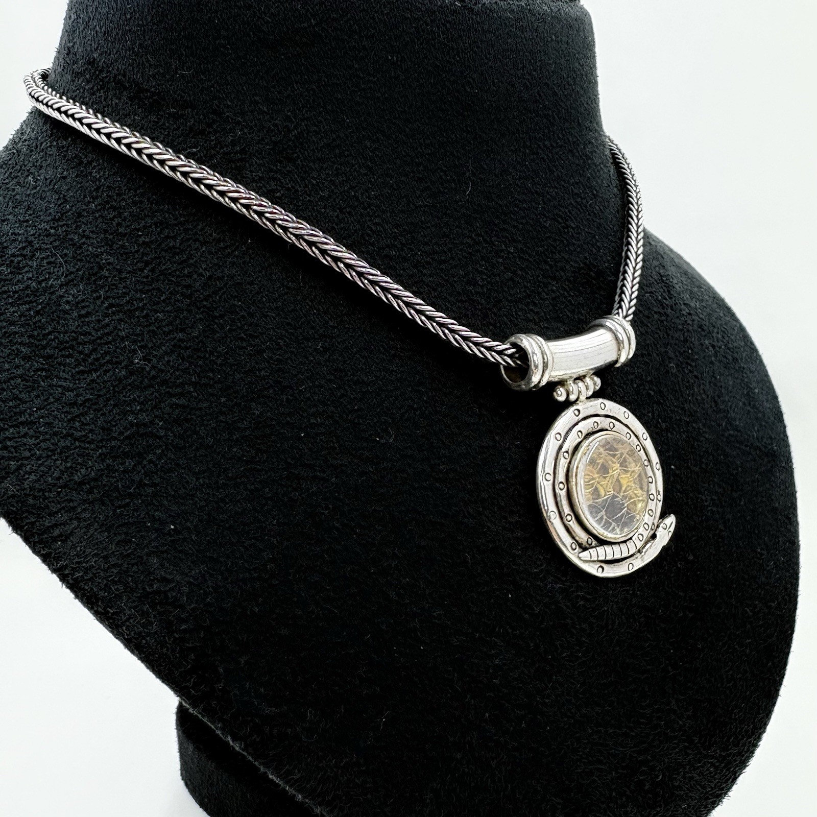 Vintage Sterling Silver Snake Skin Pendant 22.5 in