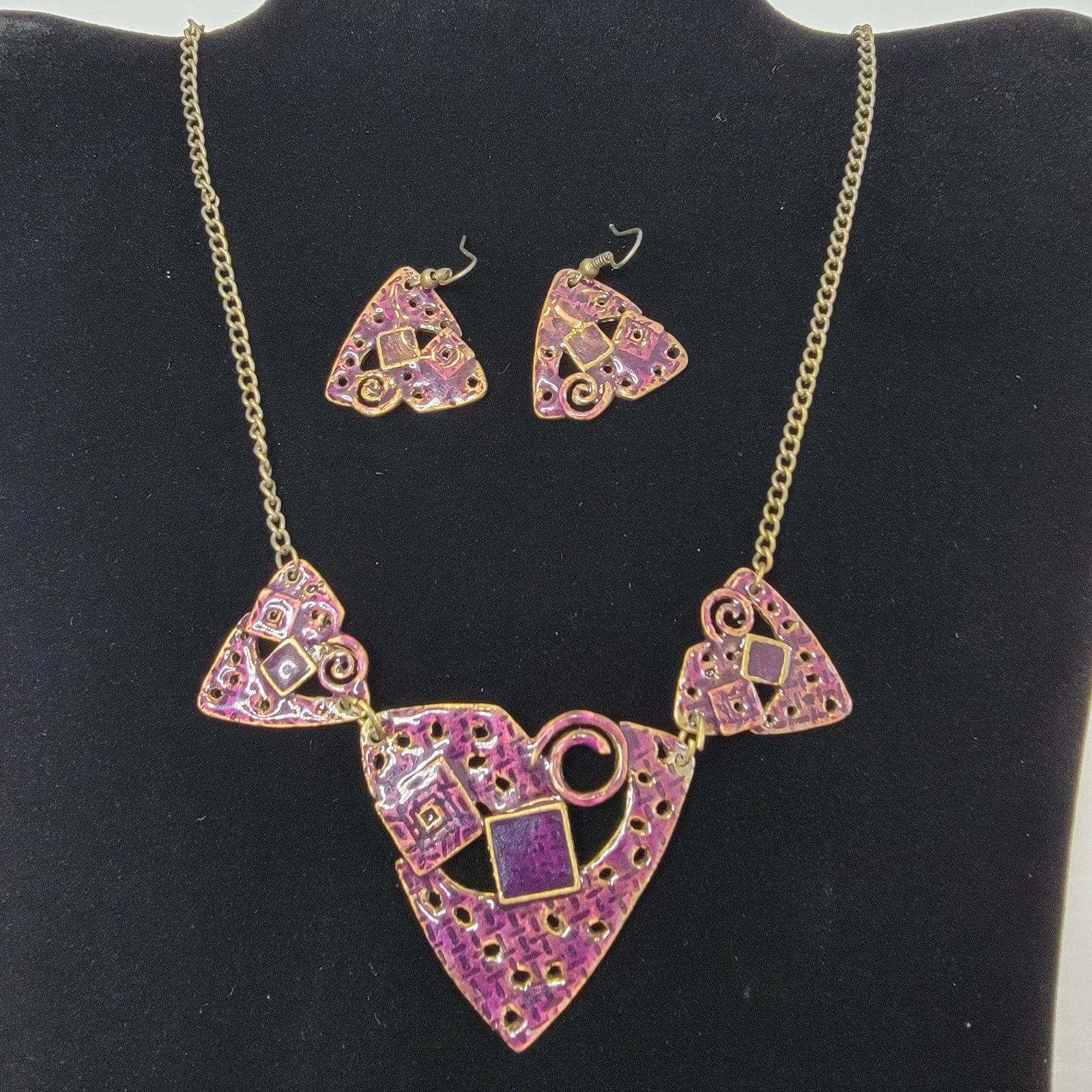 Choice of 18 VTG Modernist Brass Enamel Necklace Earring Sets BULK DISCOUNT 20%