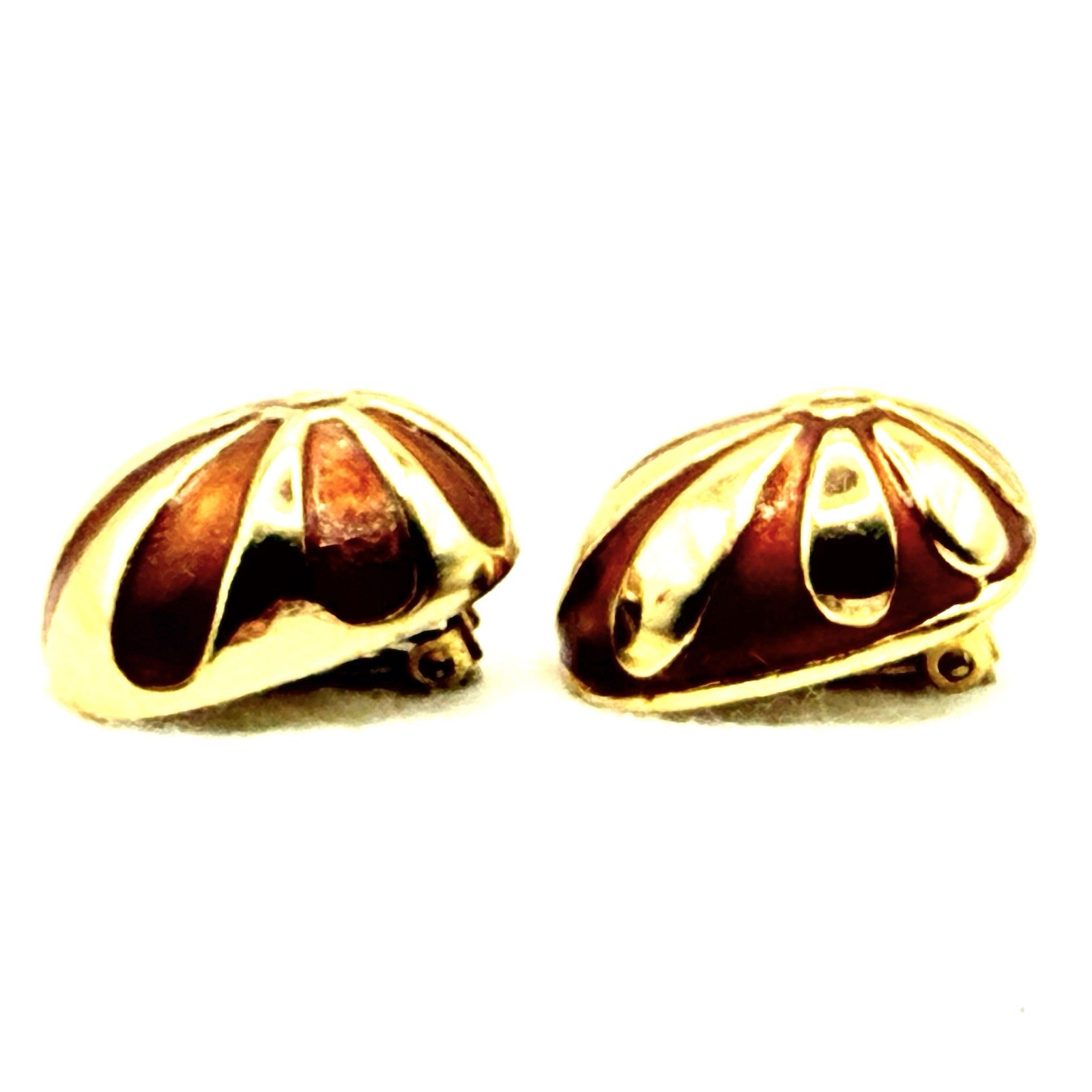 Vtg Orlena Goldtone Earrings ClipOn French Geometric Pattern Amber Enamel Rare G