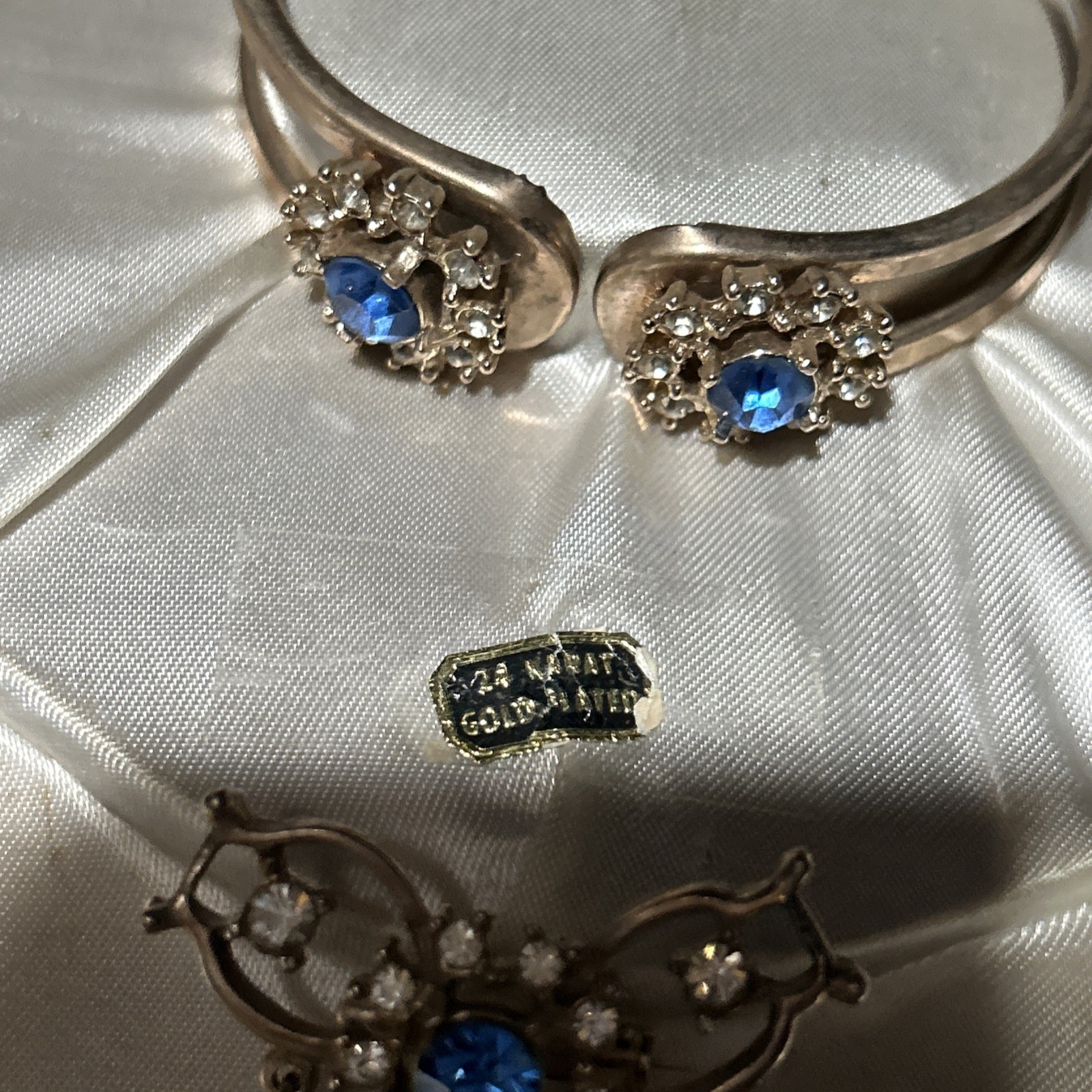 Antique Victorian 24K Gold Plate SET Lavalier Necklace/Pin Bracelet Clamper Box