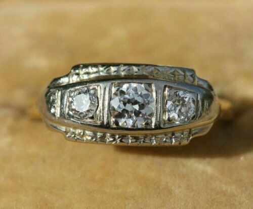 Three Stone 1 Ctw White Round Cut CZ Art Deco Antique Wedding Ring In 925 Silver