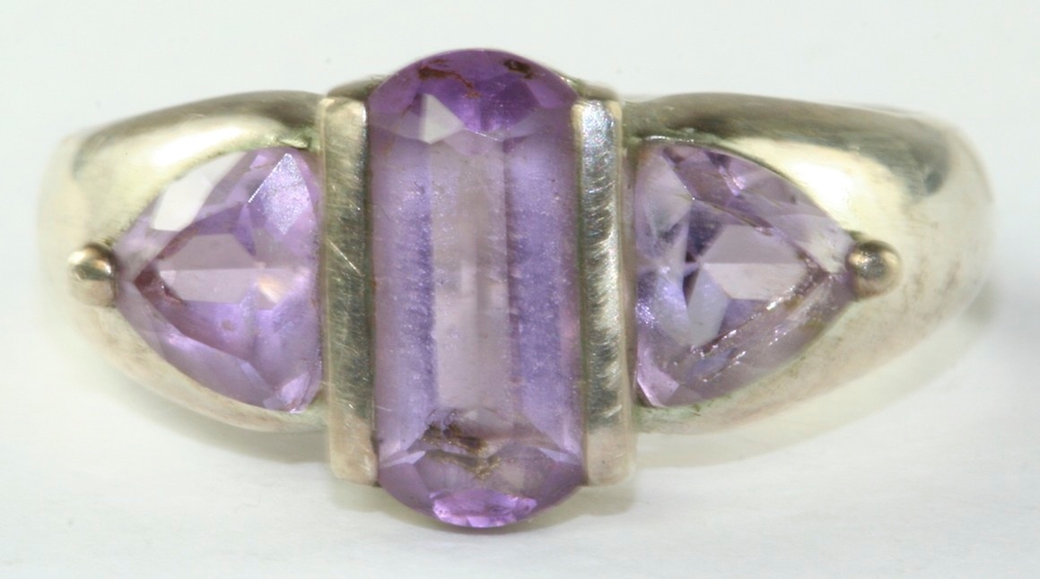 STERLING SILVER TENSION SET FANCY CUT TRILLION AMETHYST RING SIZE 10.25 10