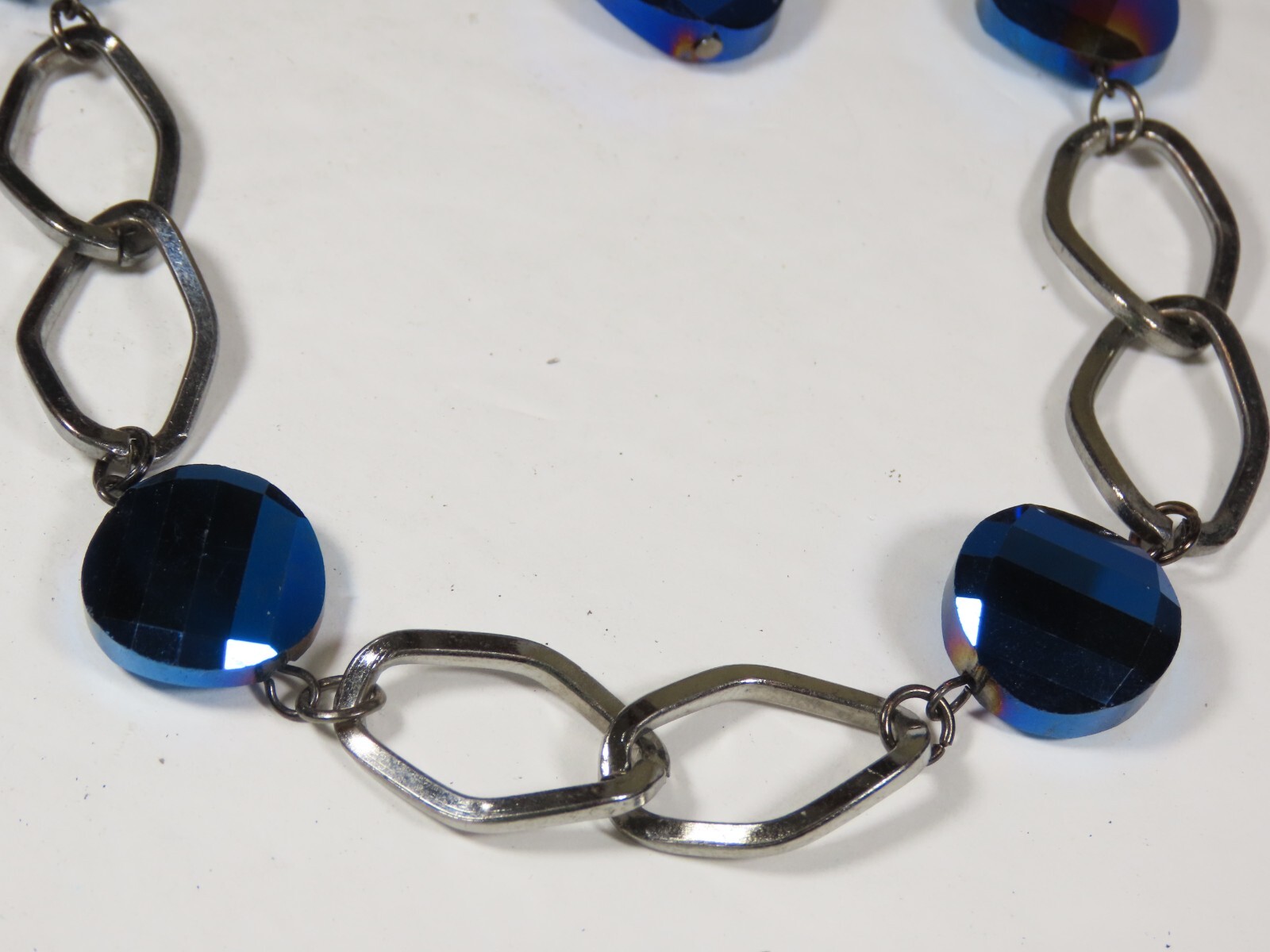 Vintage Blue Beaded Glass Faceted Crystal Necklaces Earrings Set Pierced C4802