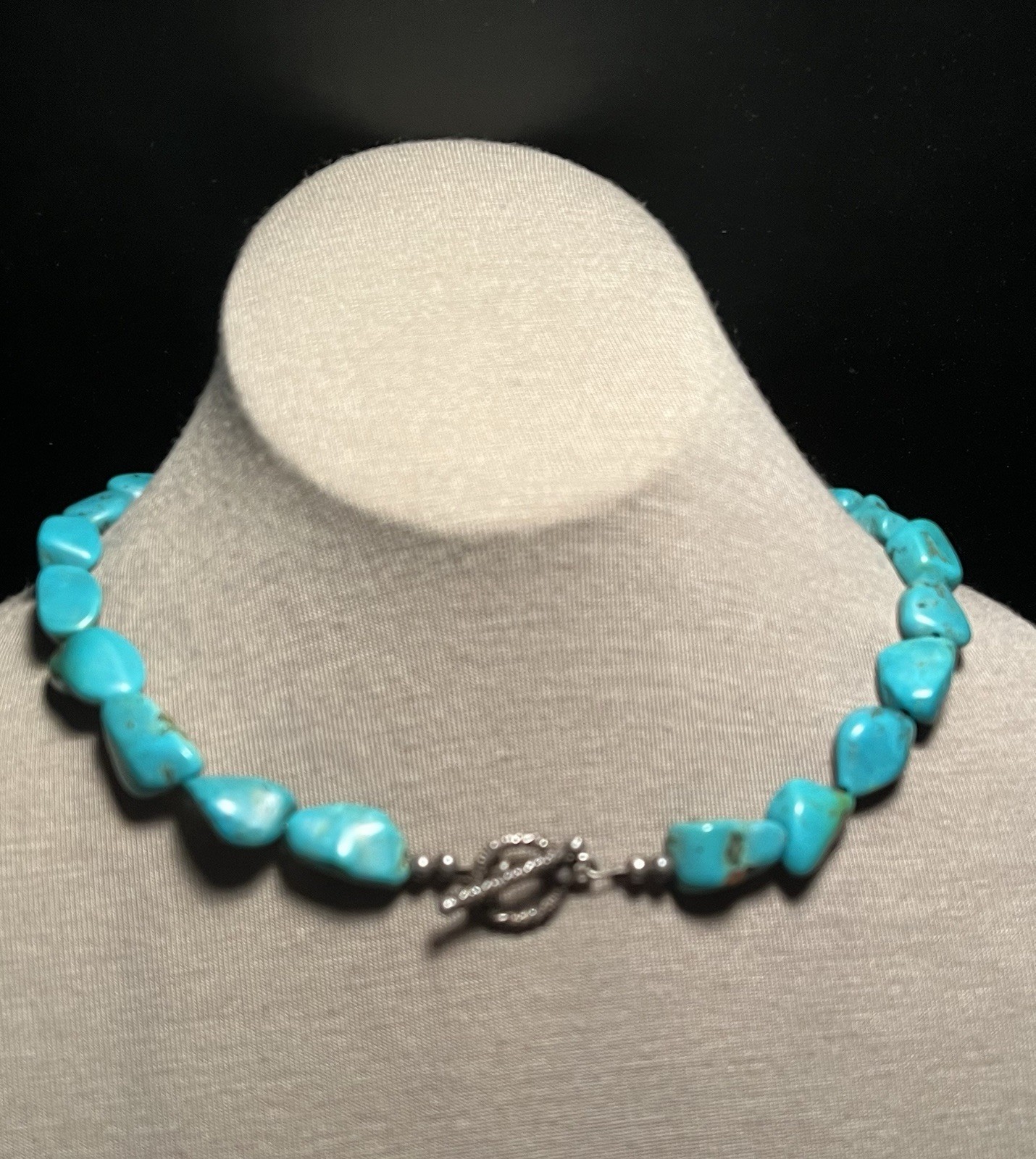 17” Strand Of Natural Turquoise Polished Nuggets..green/ Blue Tones Necklace