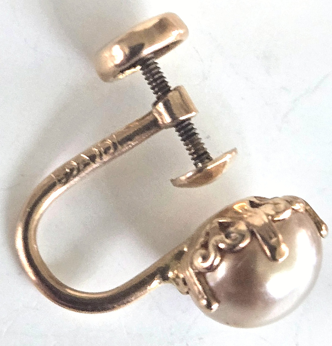 3 Vintage 10K Signed BDA S & G Faux Pearl Single Screw Back Earrings 4.95grams