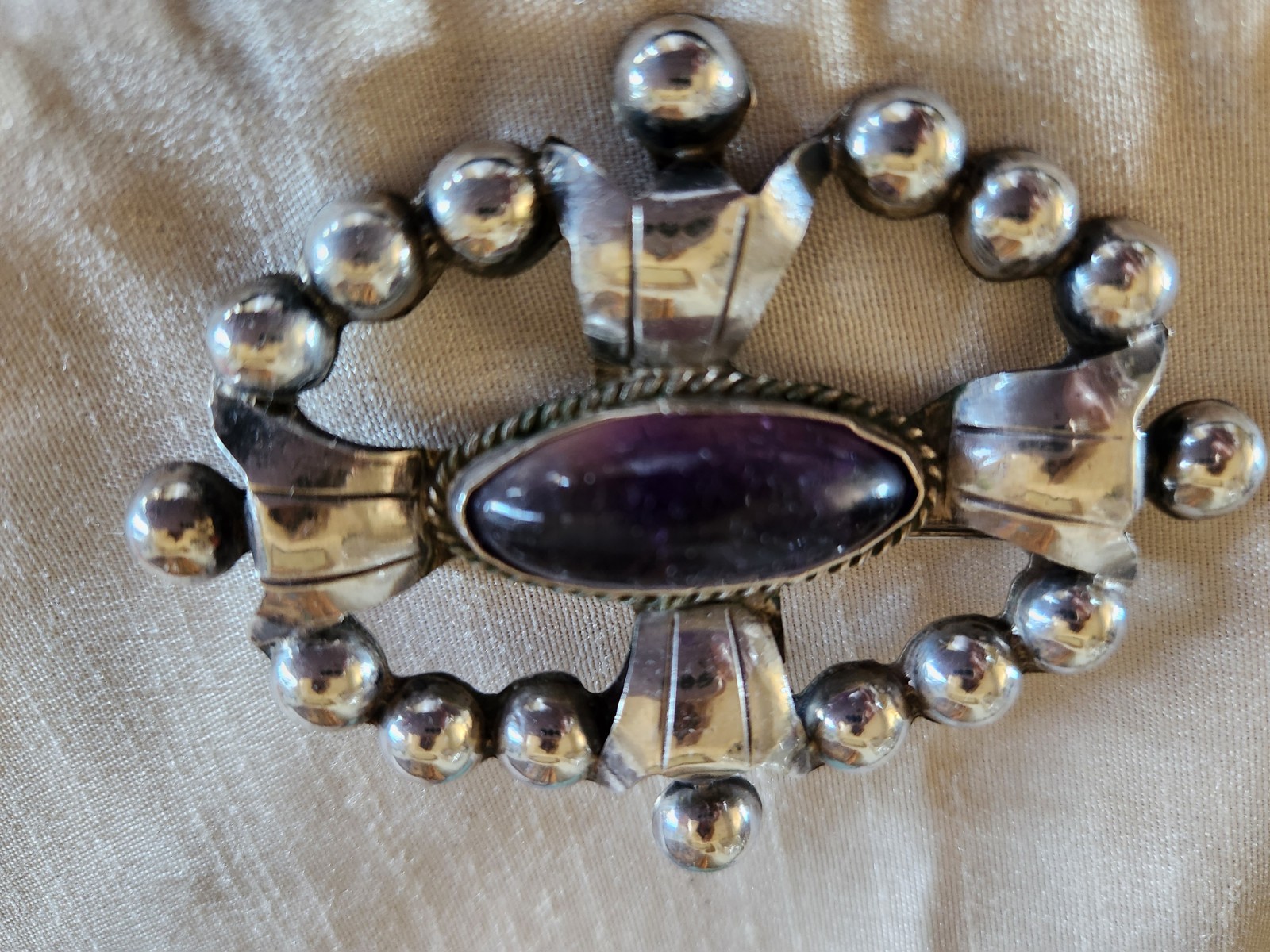 One-of-a-kind Stunning STERLING SILVER MEXICO 980 AMETHYST PENDANT/BROOCH!