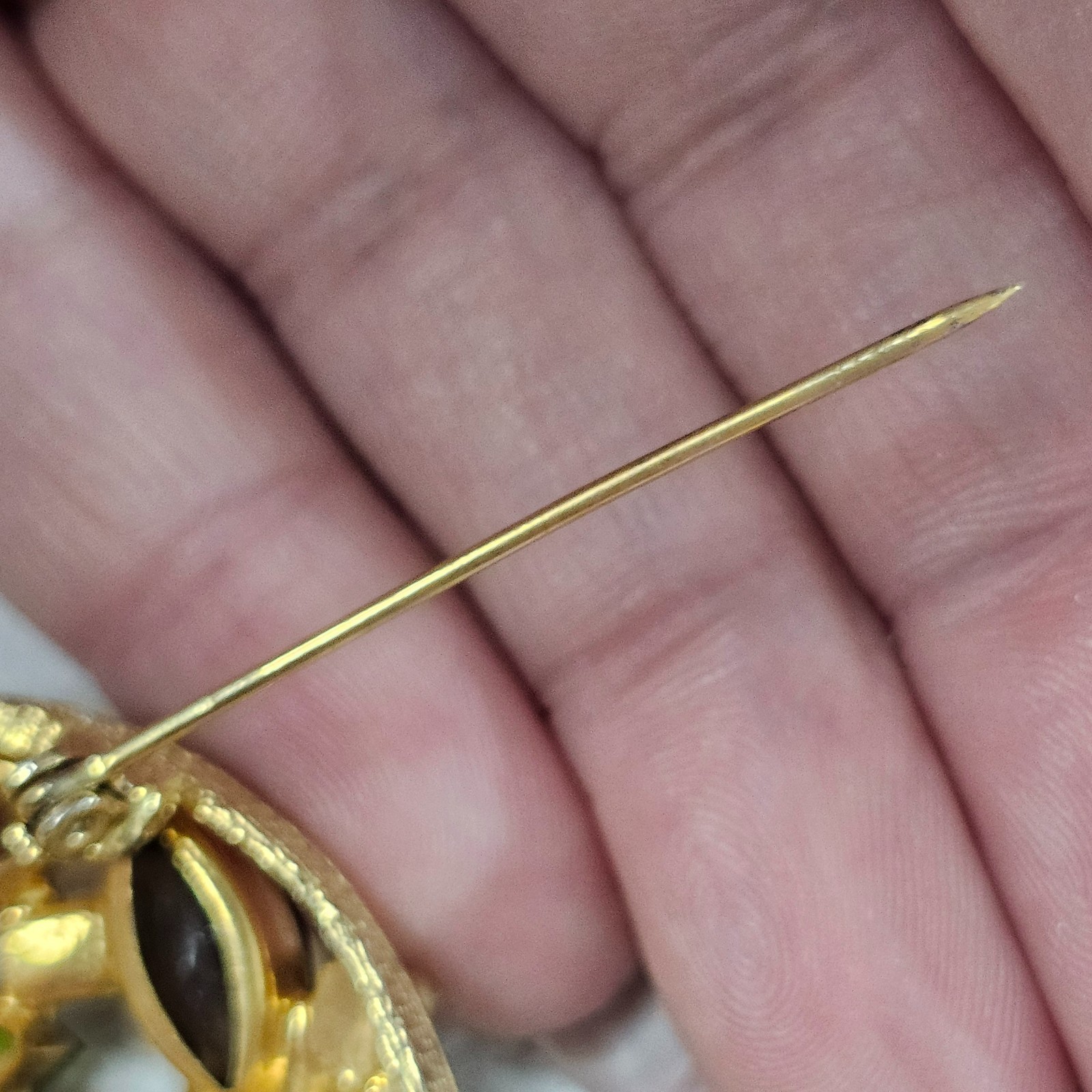 Gold Tone Floral Brooch Fall Colors Open Work Navette Rhinestone Unmarked Pin
