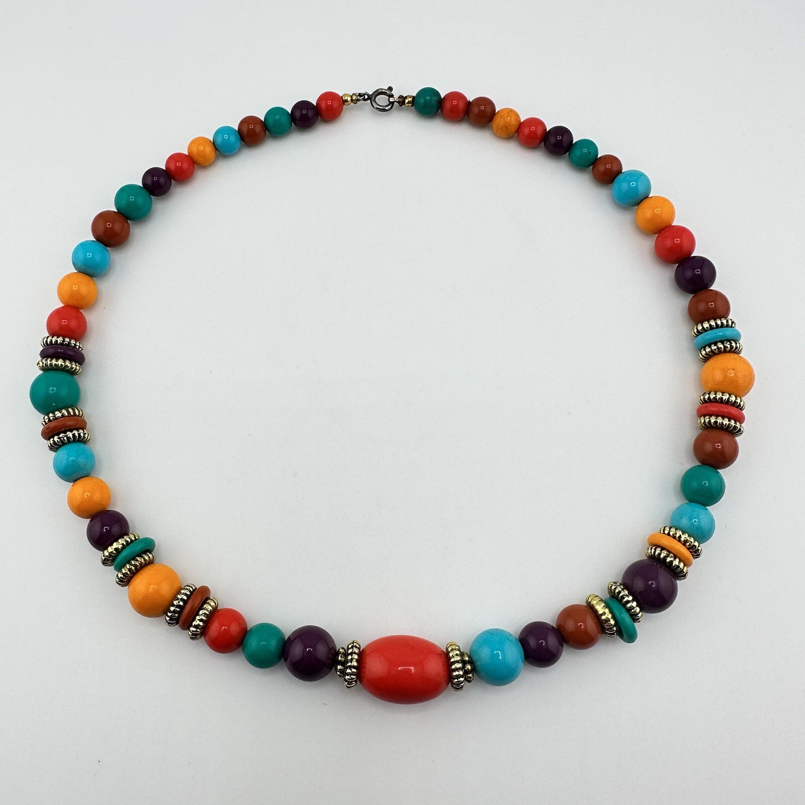 Vintage 1990s Vivid Multicolor Acrylic Bead Gold Tone 19” Necklace