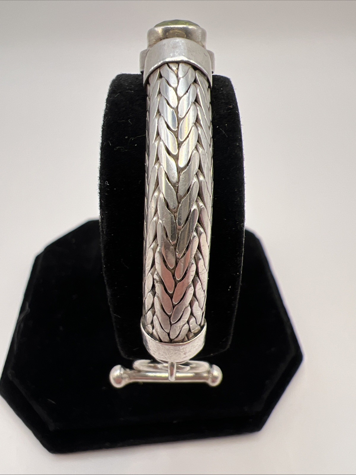 Bali Sterling Silver Peridot Bracelet 7” Handcrafted Balinese Scrollwork Artisan