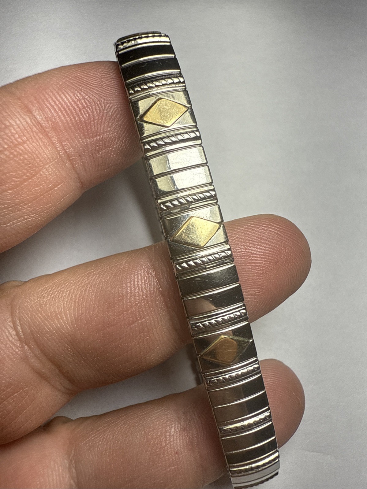 Bracelet MILOR Italy 14k Gold Accents And Stainless Steal Stretch Expanding 9mm