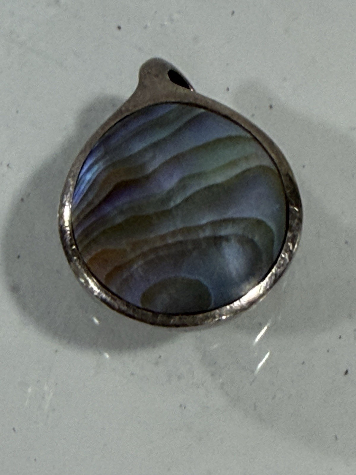 Vintage Sterling Silver Iridescent Abalone Paua Shell New Zealand Boho Pendant