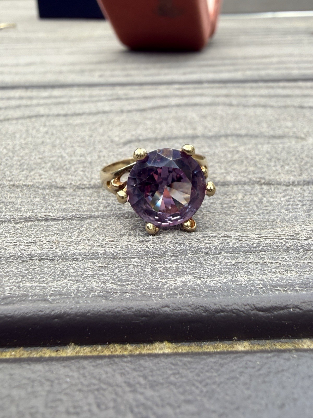 Vintage 14k Yellow Gold 4Ct+ Synthetic Color Change Sapphire Cocktail Ring Sz 7