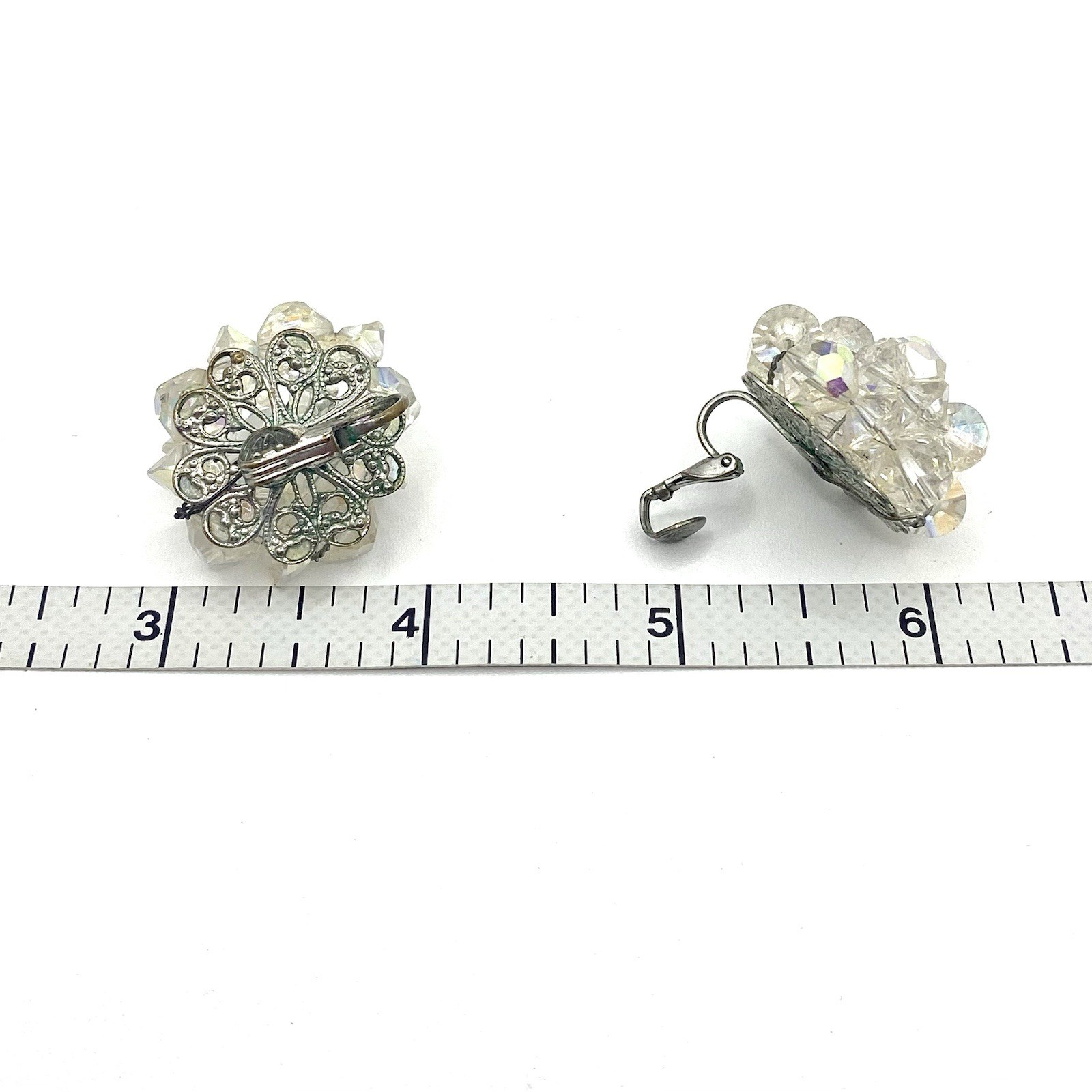 Vintage Long Faceted Crystal Like Rhinestone Beads Necklace AB Clip Ons Earrings