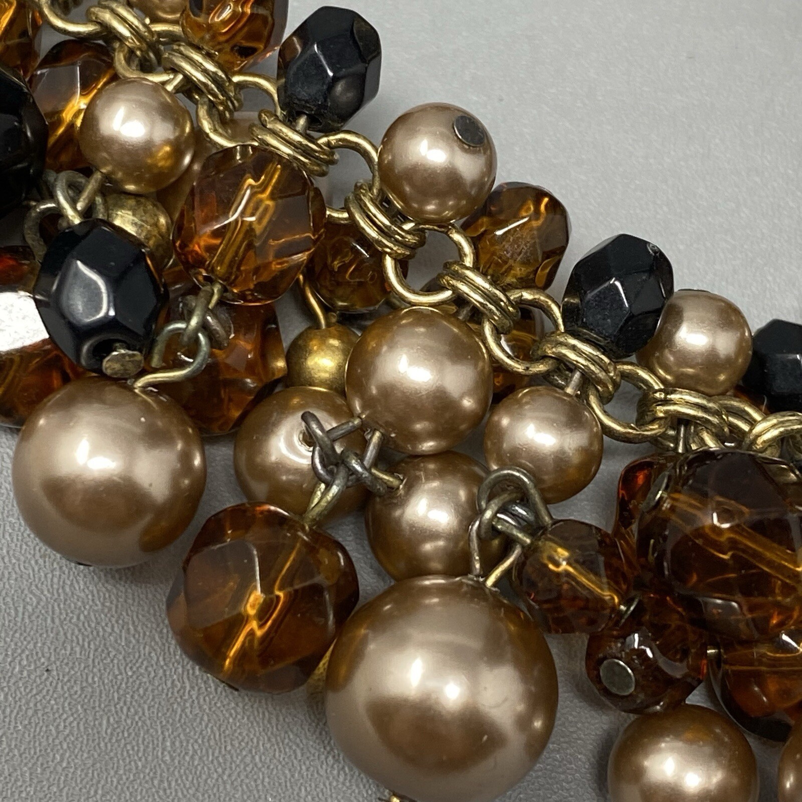 Talbots Fringe Necklace Multicolor Glass Beads Cha Cha Statement Bib Vintage 19″