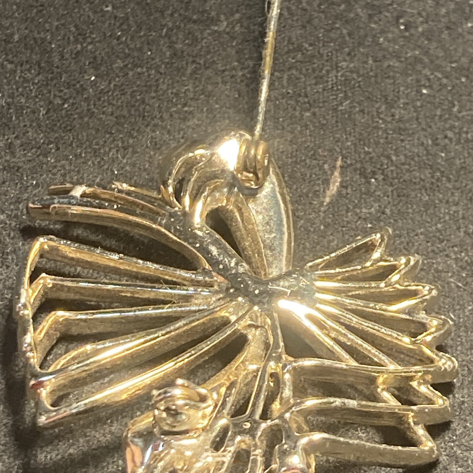 Open Gold Tone Clear rhinestone Rare Brooch Bow Floral Bouquet 2.08″ Old C photo