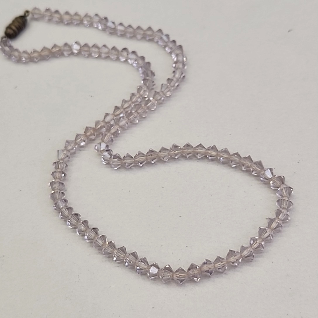 Vintage Glass Beaded Necklace Pink Bicone Dainty Choker 16″