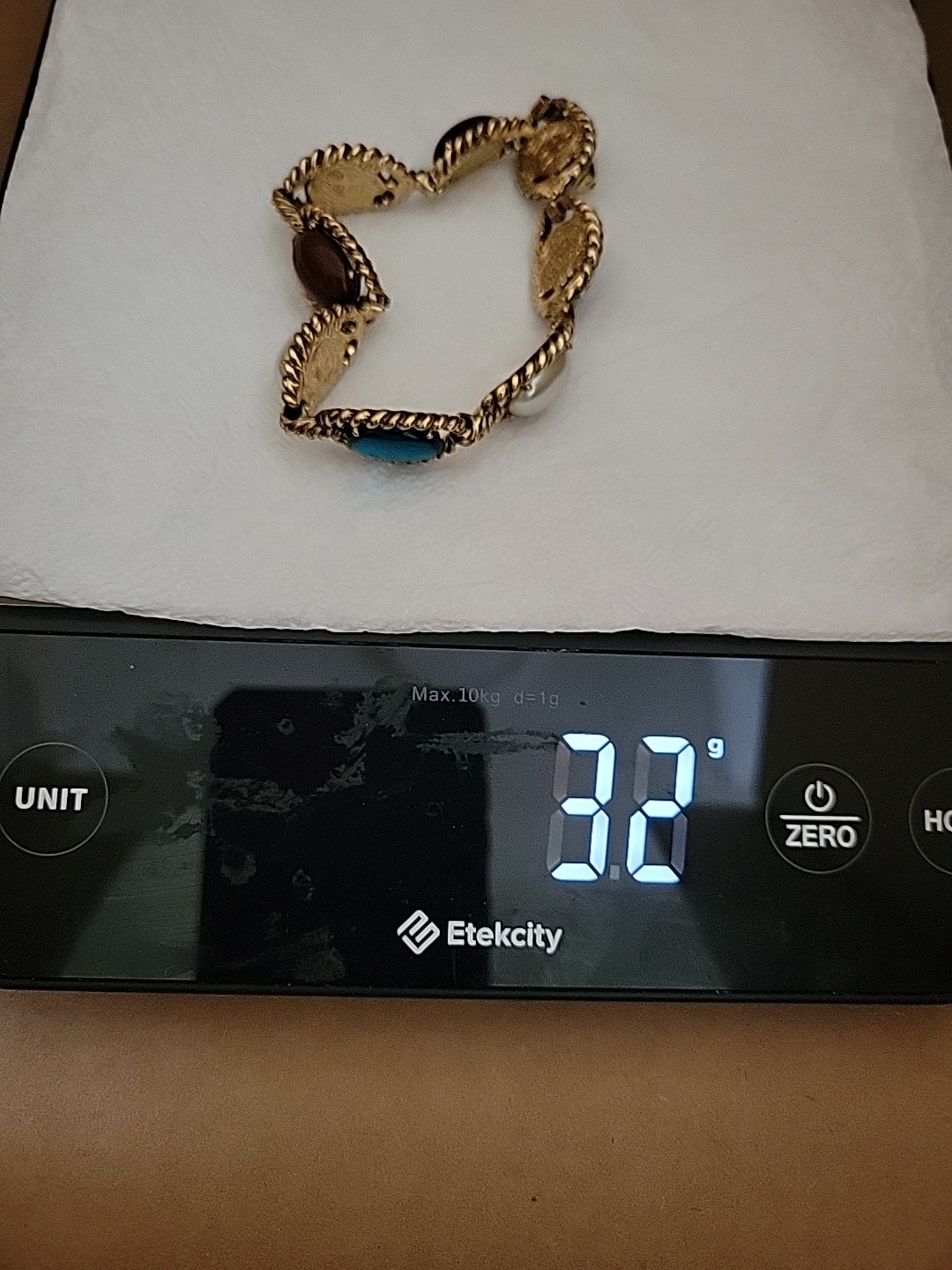 Vntg Floating Gripoix Cabochons & Pearls Golden Ornate Bracelet 8″, 32 gms