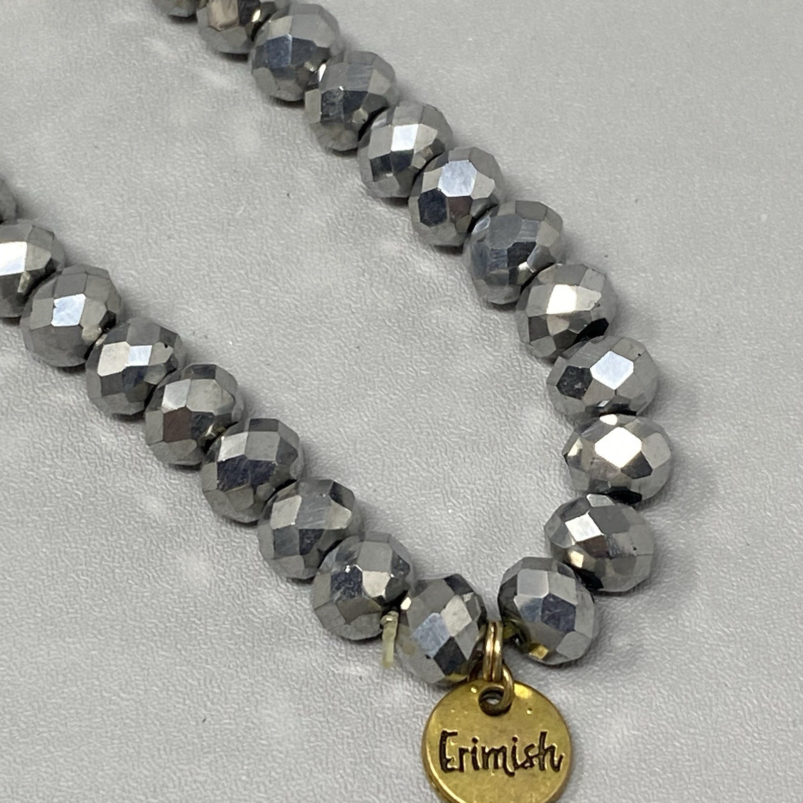 Erimish Glass Beaded Bracelet Silver Gold Faceted Fire Polished Stretch 6.5″