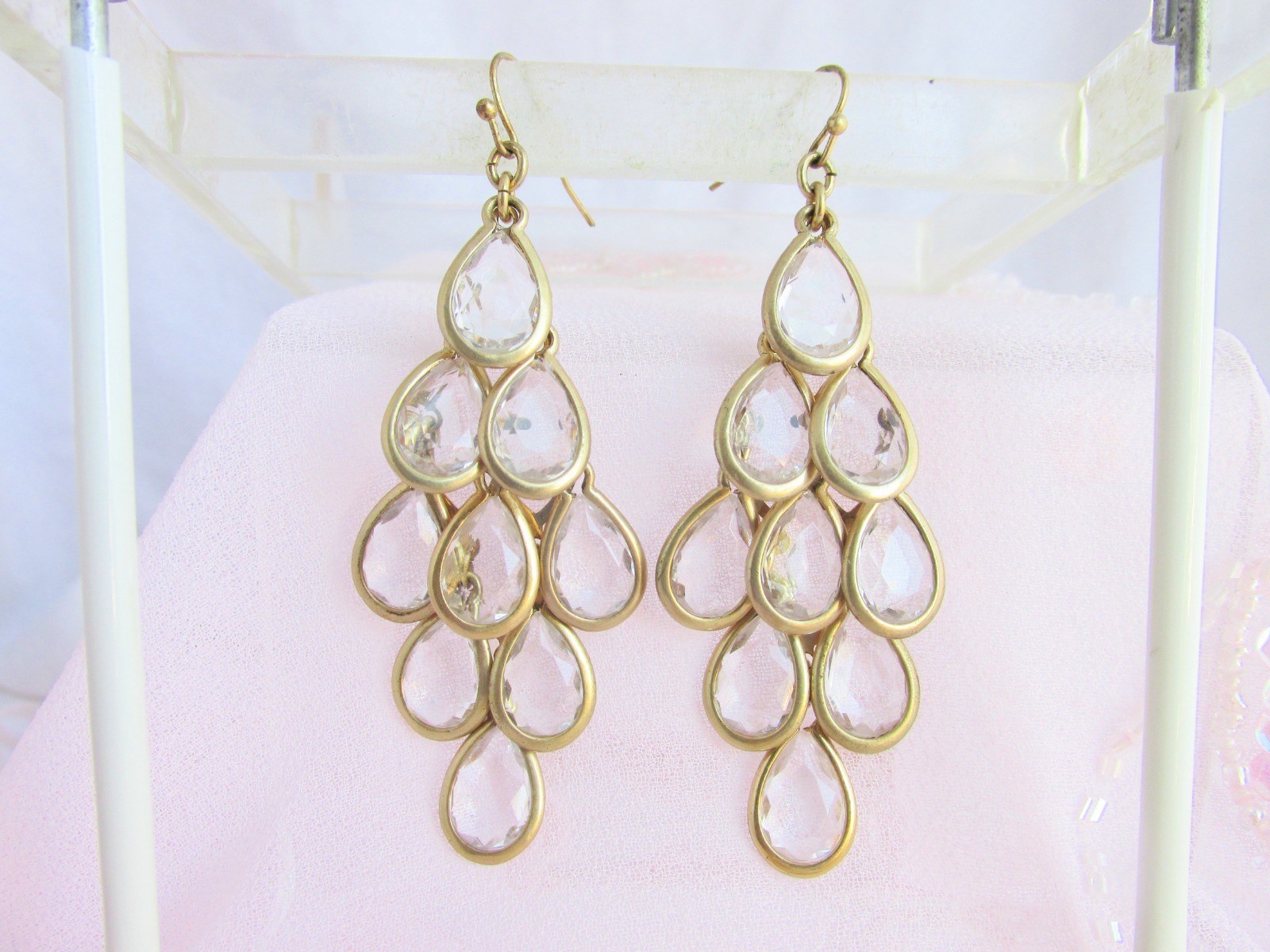 Lia Sophia Kiam Collection “Crystal Chandelier” Matte GoldTone Earrings +Pendant
