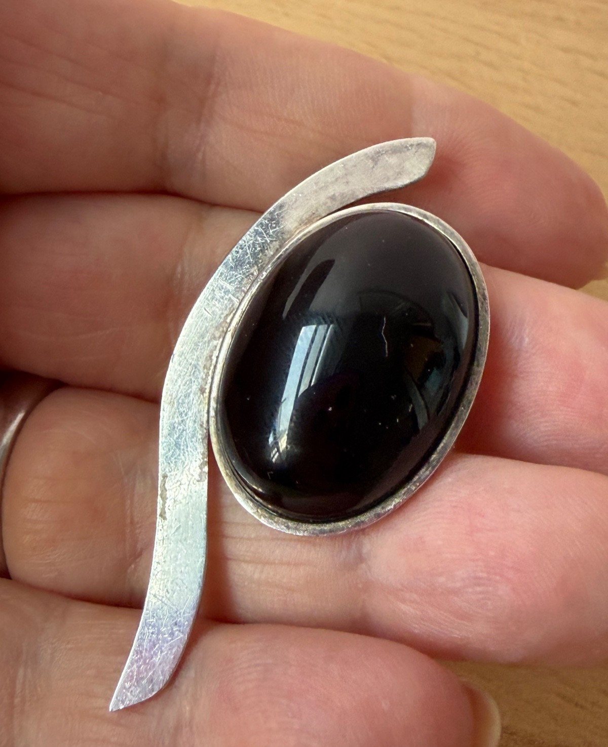 Vintage 925 Sterling Slver Large Oval Black Onyx “Component” For Pendant Repair