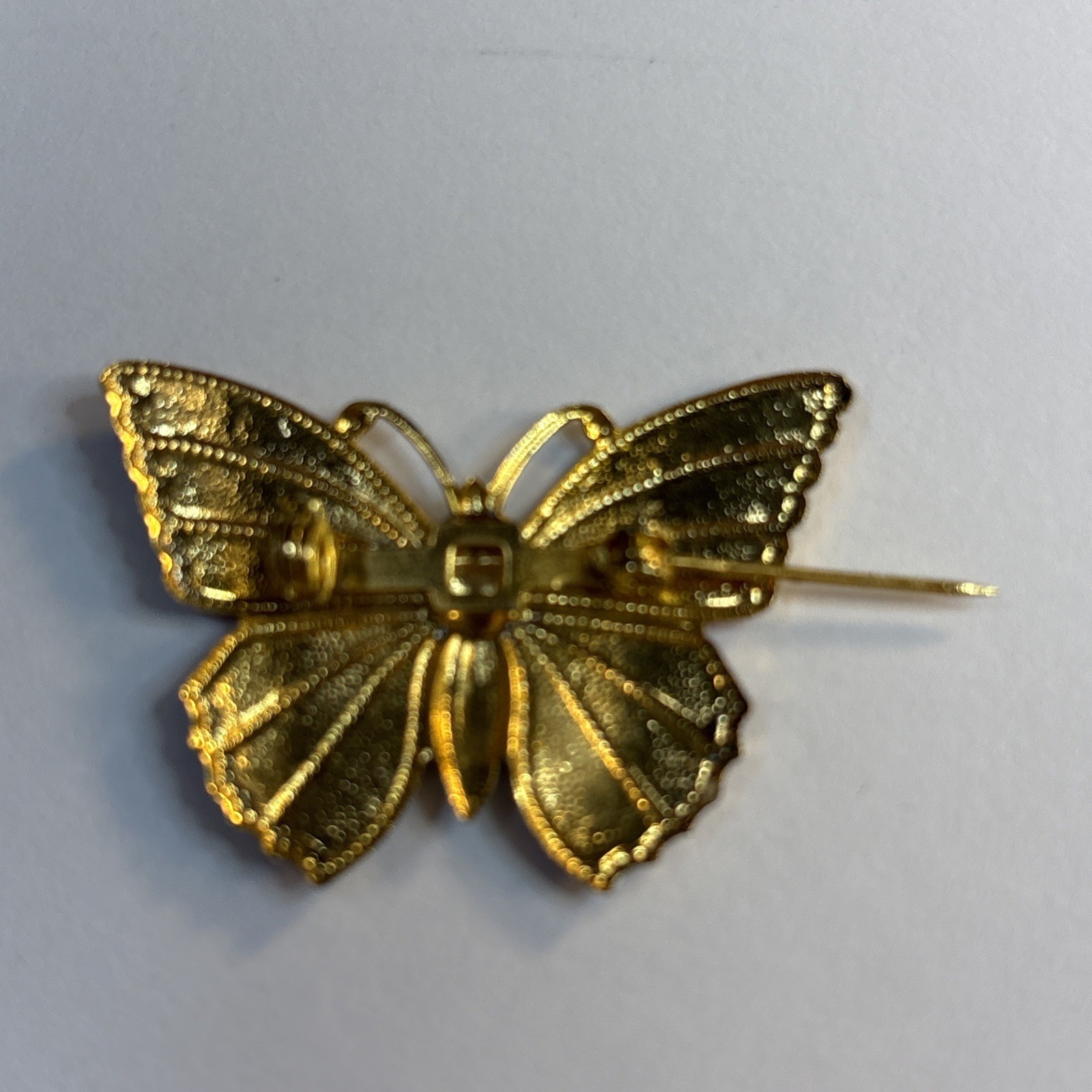 Vintage Butterfly Colorful Enamel On Gold Colored Metal Lapel Pin Brooch Red