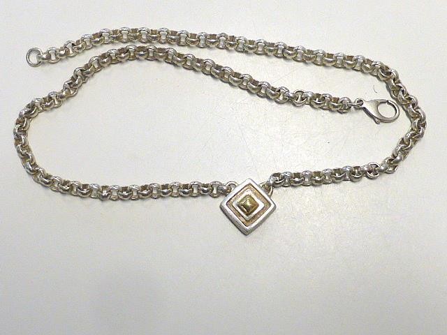 BAYANIHAN Sterling silver 925 & 18K Gold Square Pendant Necklace 17″ Vintage