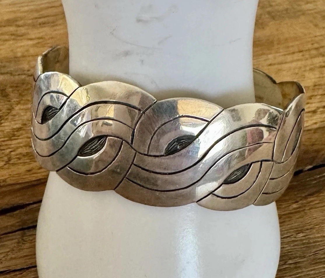 VTG Lg Rancho Taxco Viejo Ag Sterling Modernist Bracelet 64 Grams
