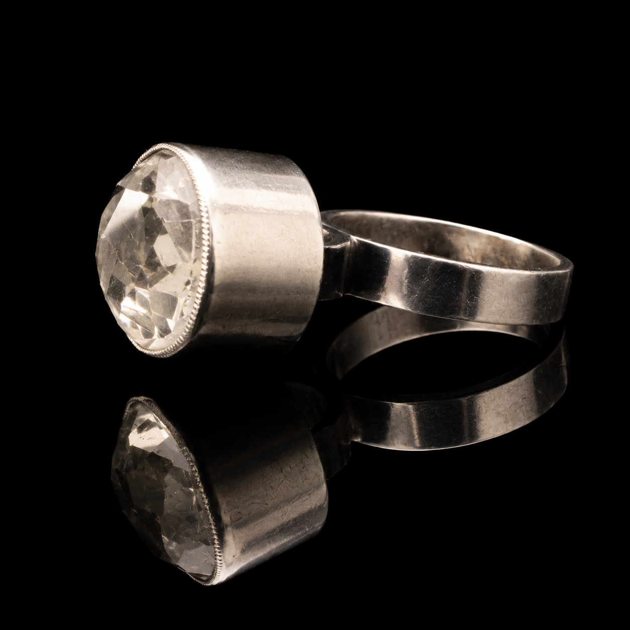 Vtg Brd.B Brødrene Bjørklund Denmark Sterling Silver Rock Crystal Ring Size 7.5