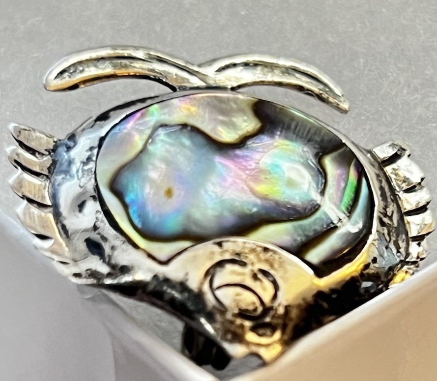 Vintage Taxco Mexico FRH 925 Sterling Silver Abalone Fish Pin Brooch Artisan Mex