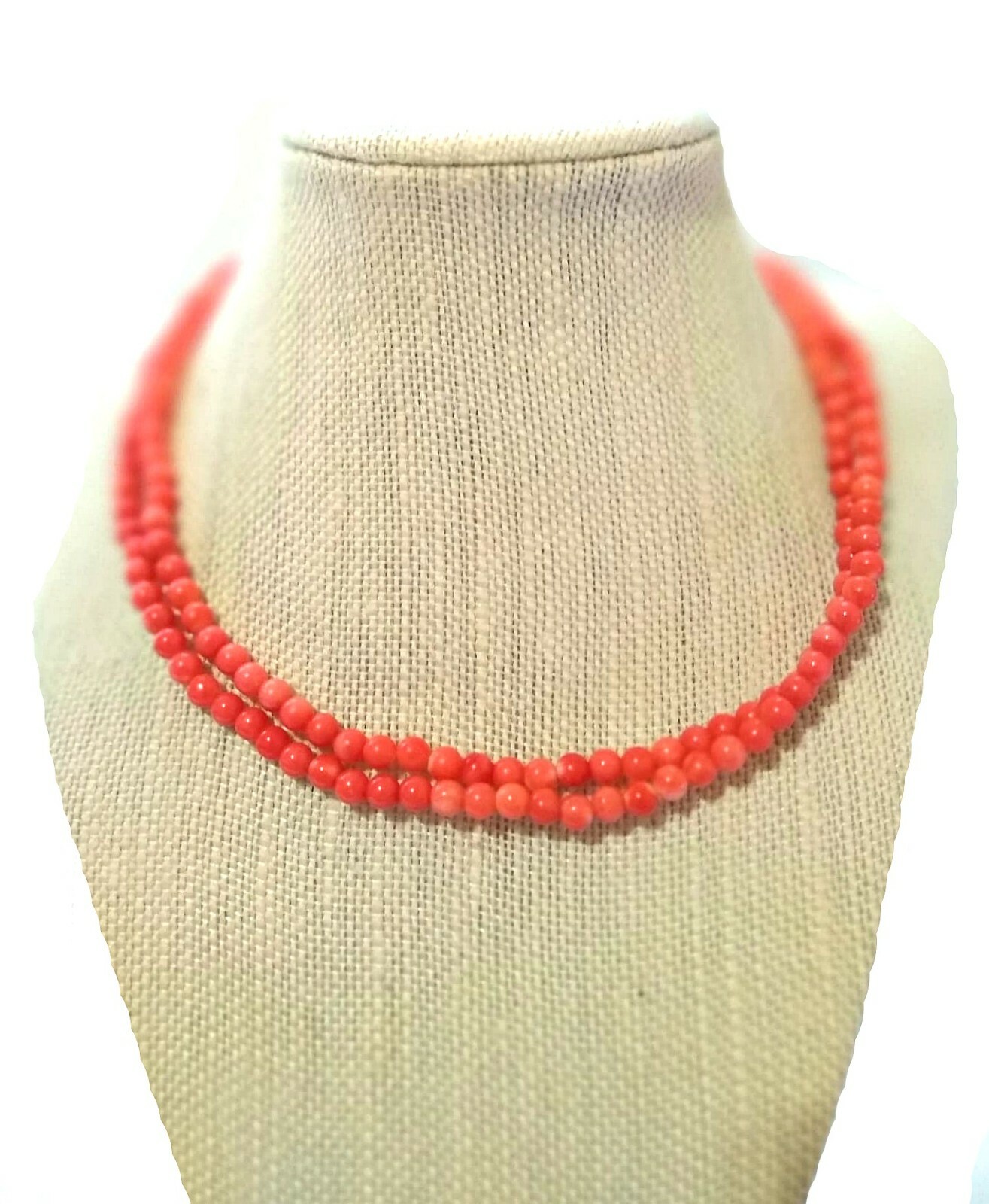 5mm Genuine Natural Pink Red Coral Beads Necklace in Silver Setting 78cm 29 gms