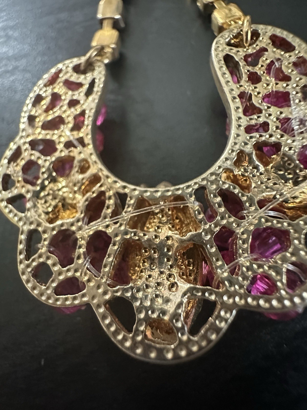 Nice Vintage Gold Tone Pink Purple Deep Red Rhinestone Dangle Hook Earrings