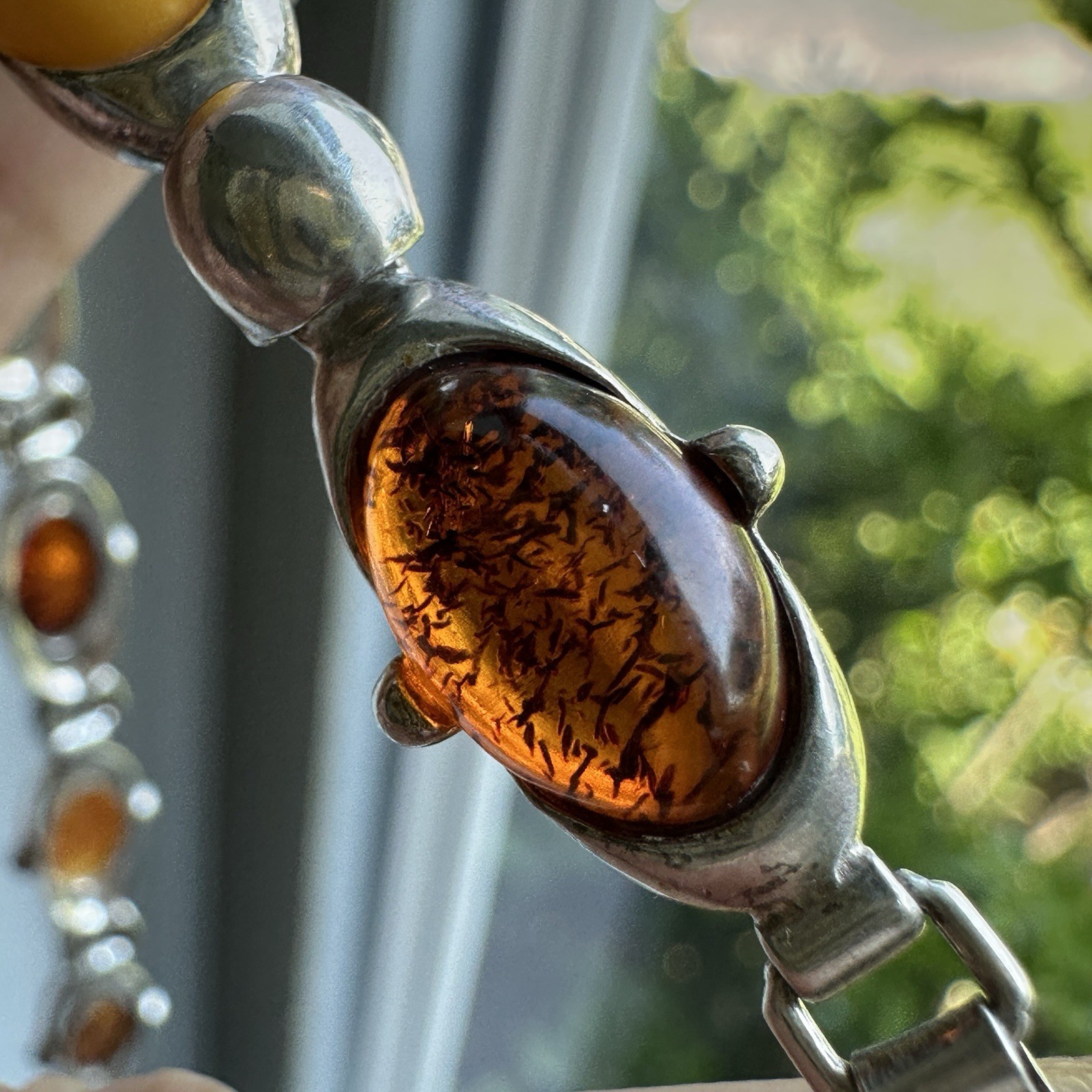 VTG Tennis Link Bracelet 7.25 inches Baltic Amber Egg Yolk 925 Sterling 14.9g