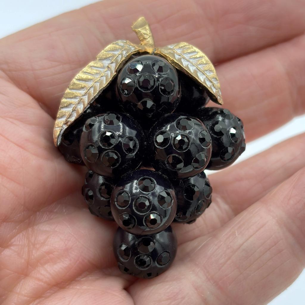 Vintage Austrian Austria 1940’s Forbidden Fruit Large Bunch of Black Grapes Pin