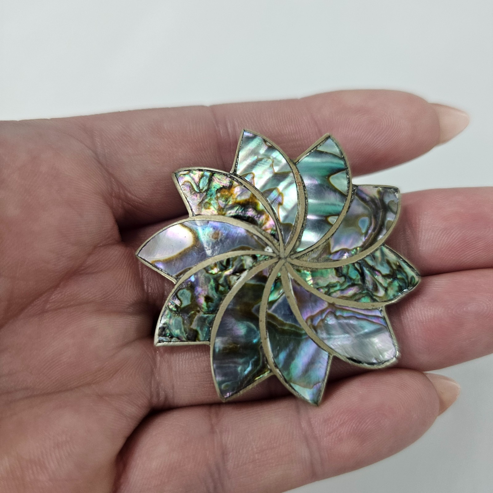 Taxco Mex 925 Sterling Pinwheel Brooch Flower Multicolor Jewelry Pendant Pin