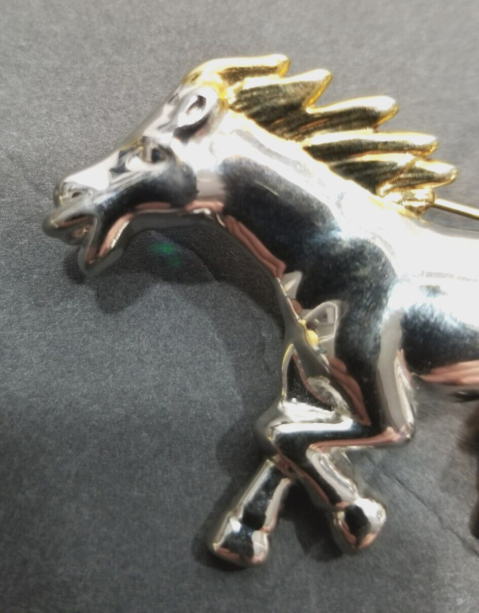 Vintage Silver and Gold Tone Running Horse Brooch Pin Pendant