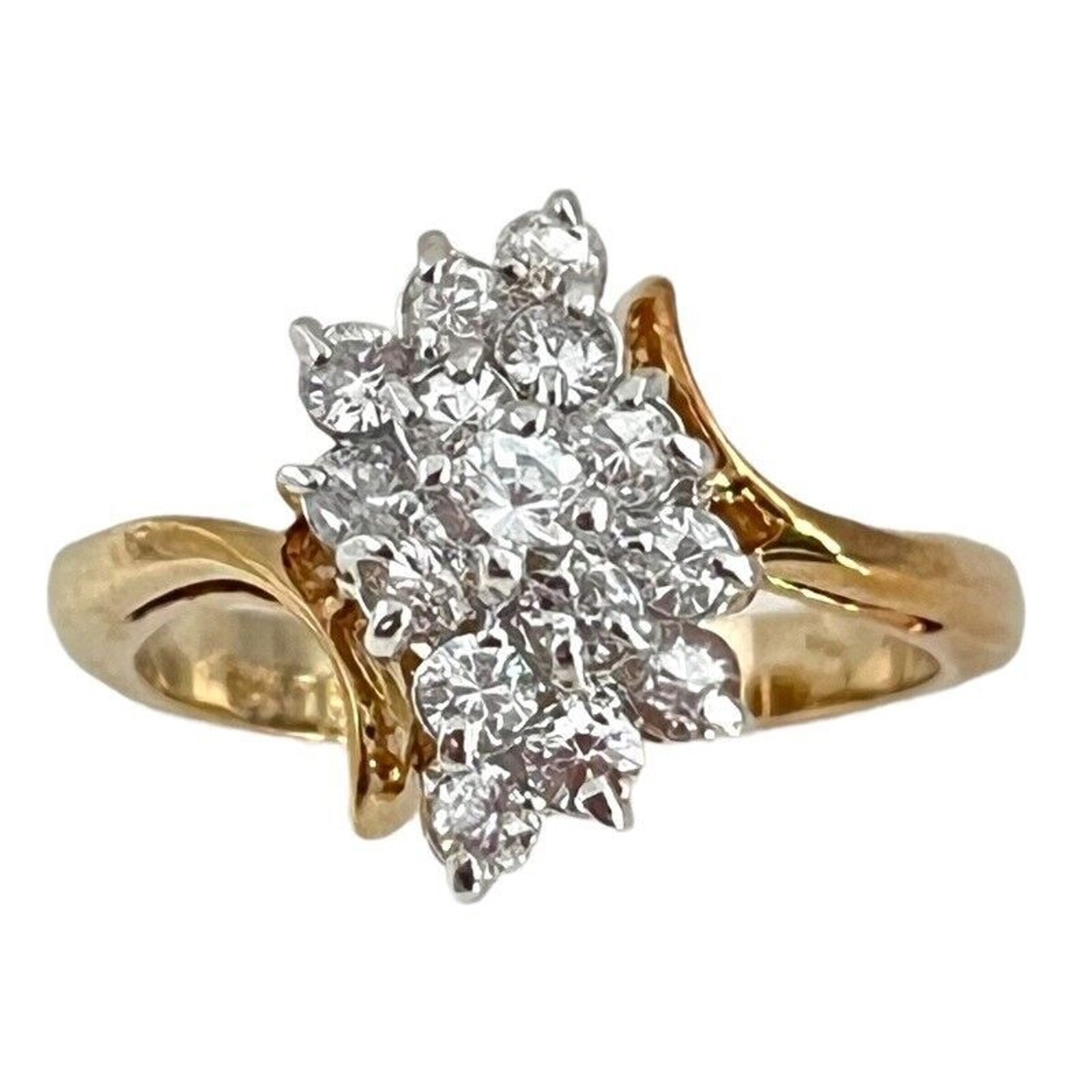 Vintage 1970s Ring Size 7 CZ Cluster Prong Set Gold Plated – 14Q