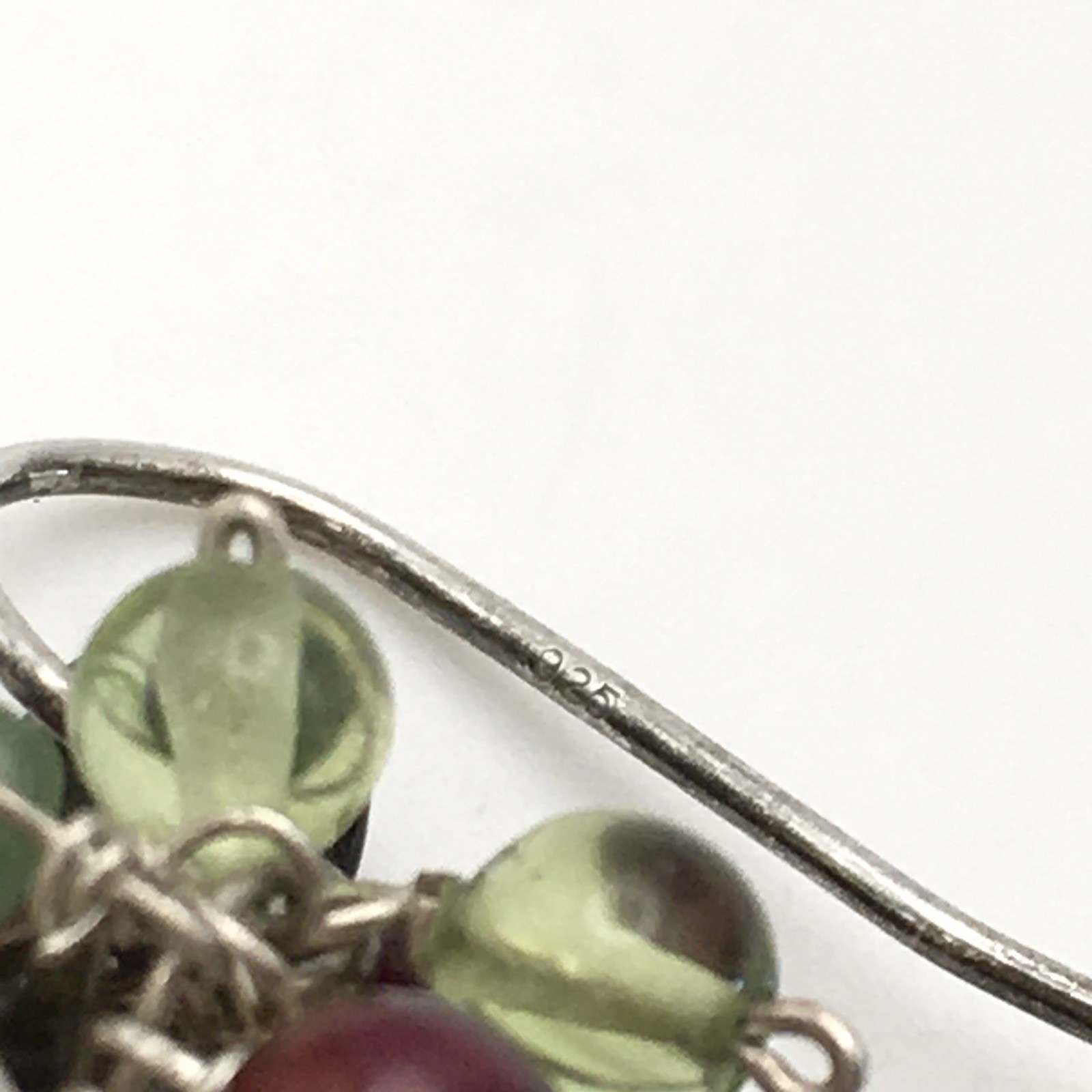 Vintage Sterling Silver Pearl Garnet Green Stone Hook Dangle Earrings 925 8g #92
