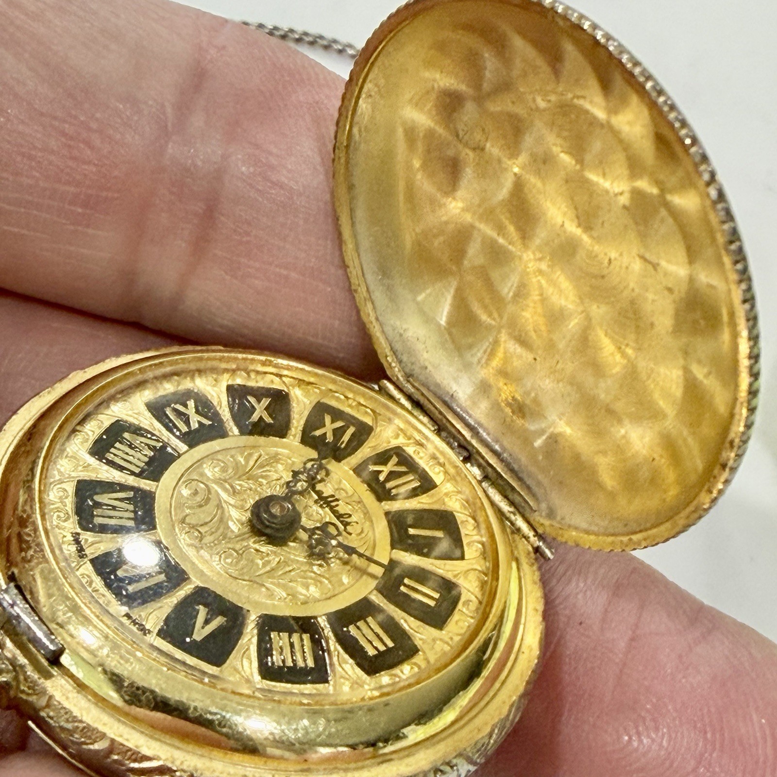 Vintage Sheffield Manual Wind Necklace Pocket Watch Two Tone RUNS!
