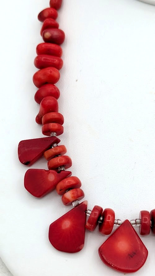 Vintage Genuine Coral Necklace Red Branch Coral Statement Bib 14 Inch