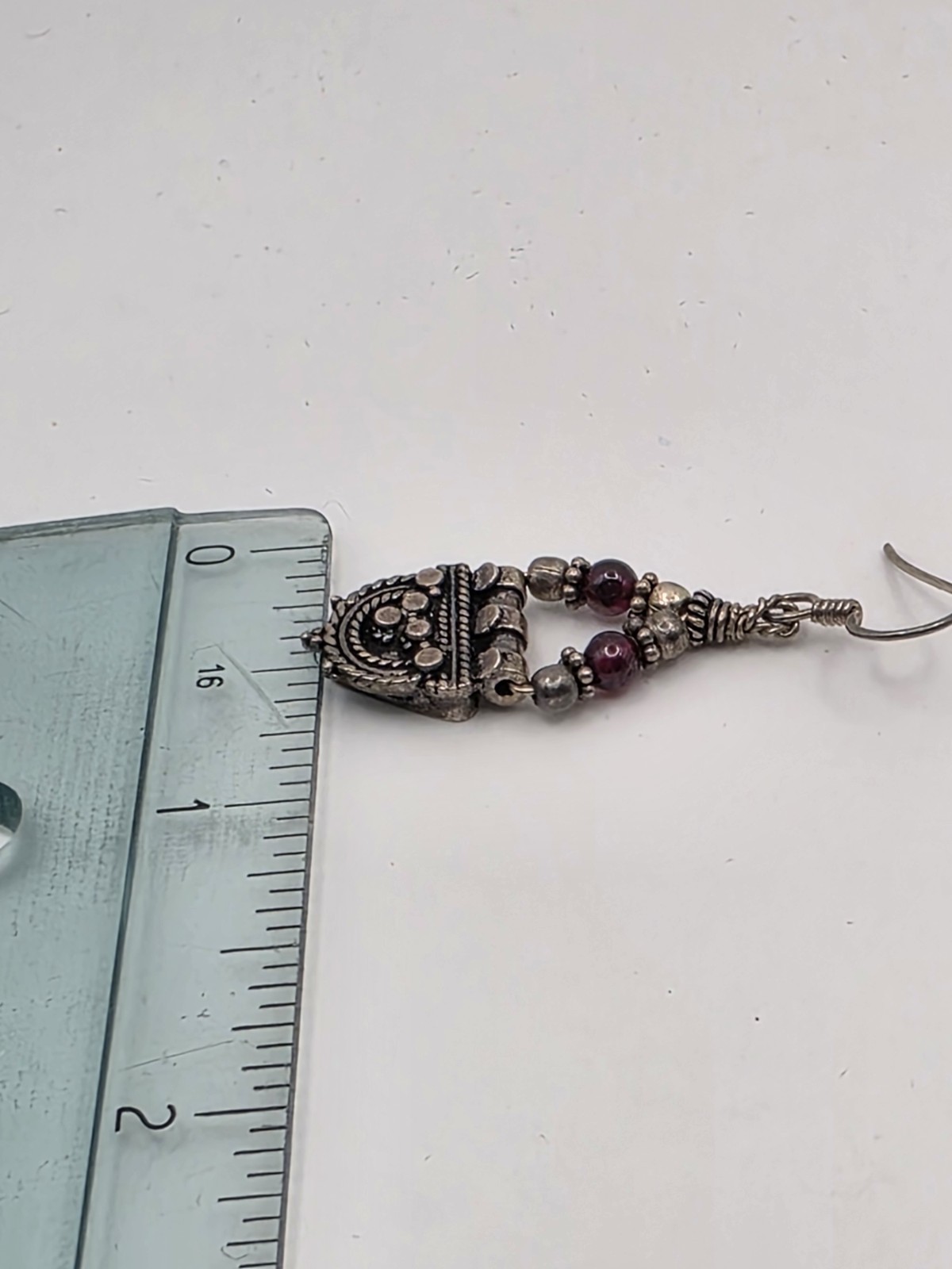 Vintage Dangle Boho Silver And Red Beads Pierced Earrings Hooks Marked 925