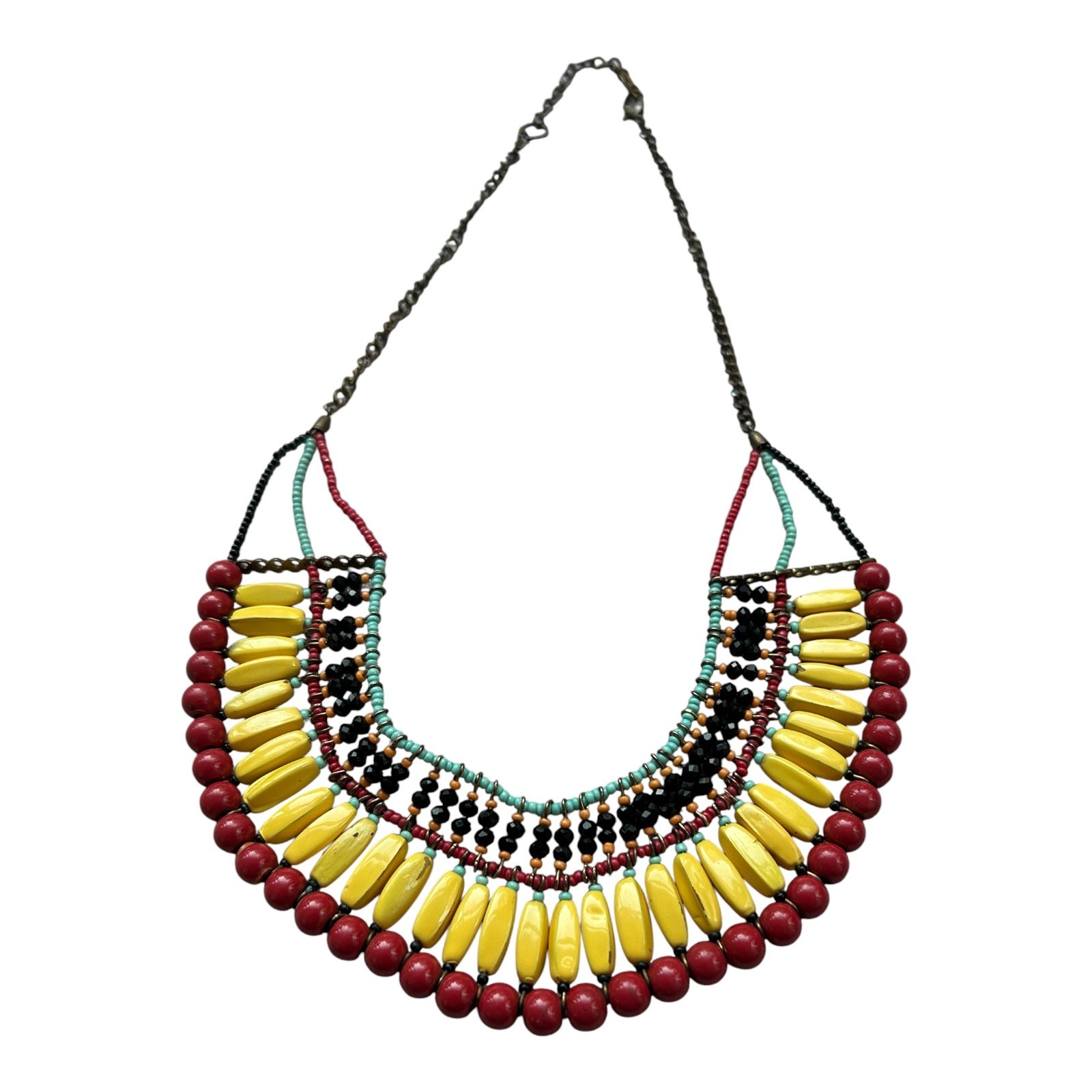 Vintage Tribal Statement Necklace Multicolor Beaded Bib Boho Ethnic Choker