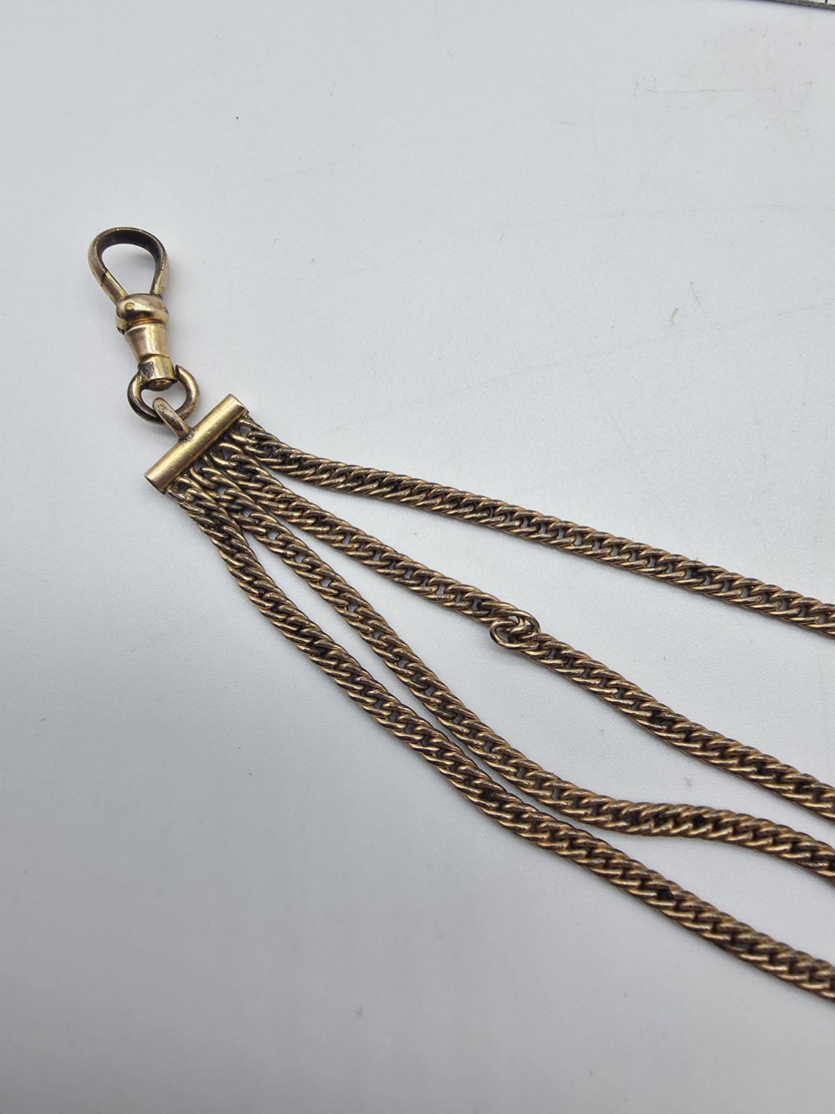 Antique Victorian Gold Filled 4 Strand Mesh Watch Fob Chain Slide Carved Agate