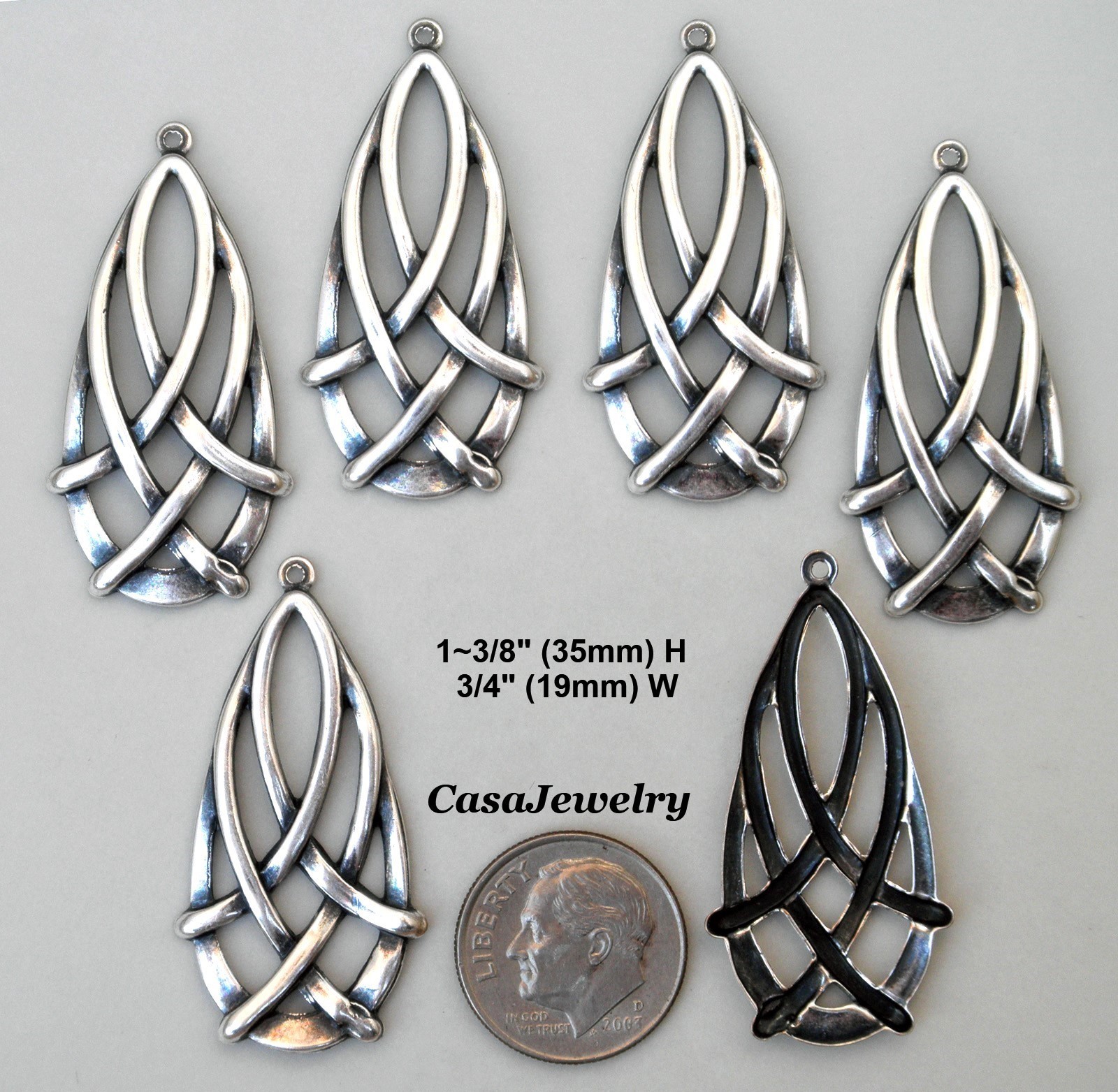 #0426 ANTIQUED STERLING SILVER PLATED CELTIC TEARDROP W/TOP HANG RING – 6 Pc Lot