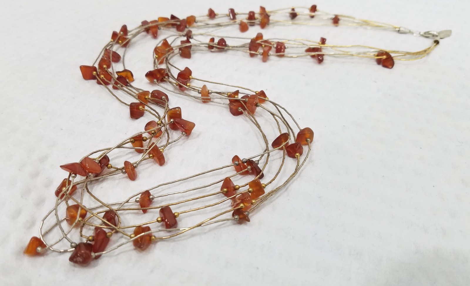 VTG Coldwater Creek Burnished Goldtone & Silvertone Amber Multi Strand Necklace