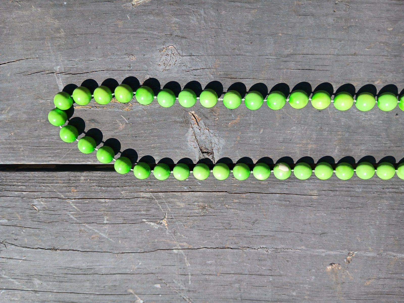 2 Vintage Bright Vivid Green Plastic Beads Necklaces