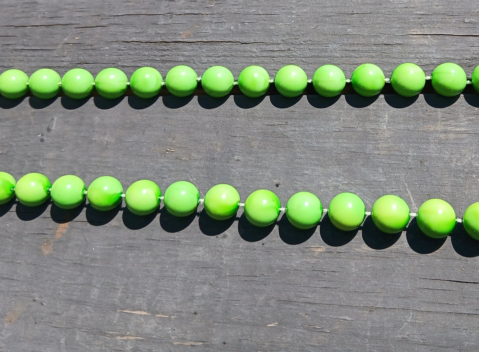 2 Vintage Bright Vivid Green Plastic Beads Necklaces