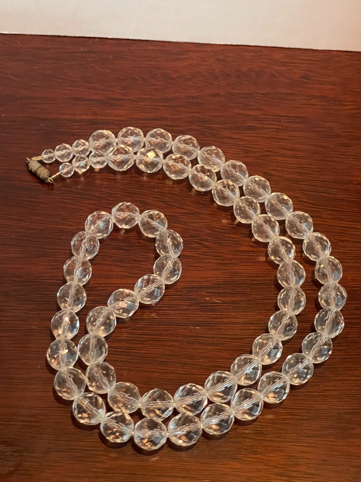 Antique Art Deco Rock Crystal Necklace Faceted Beads 31″ long 124.2g Flapper