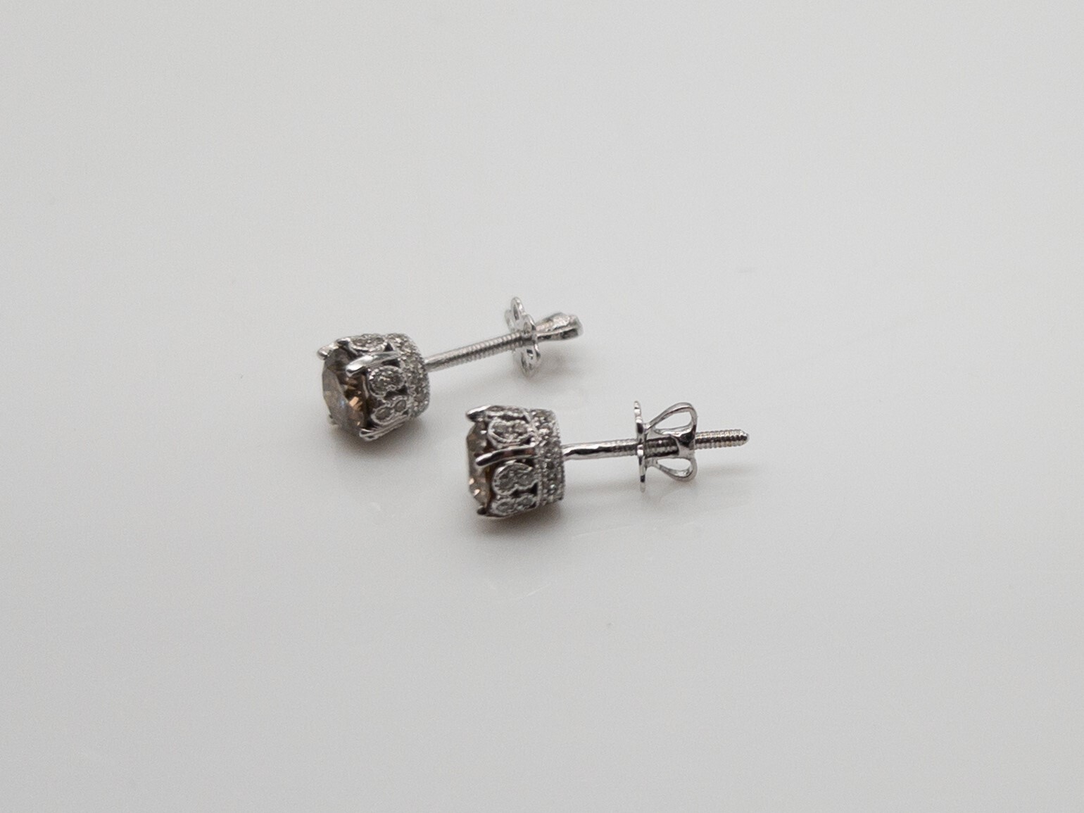 NEW $5000 1.75ct Natural SI1 Champagne Diamond 18k White Gold ETERNITY Earrings