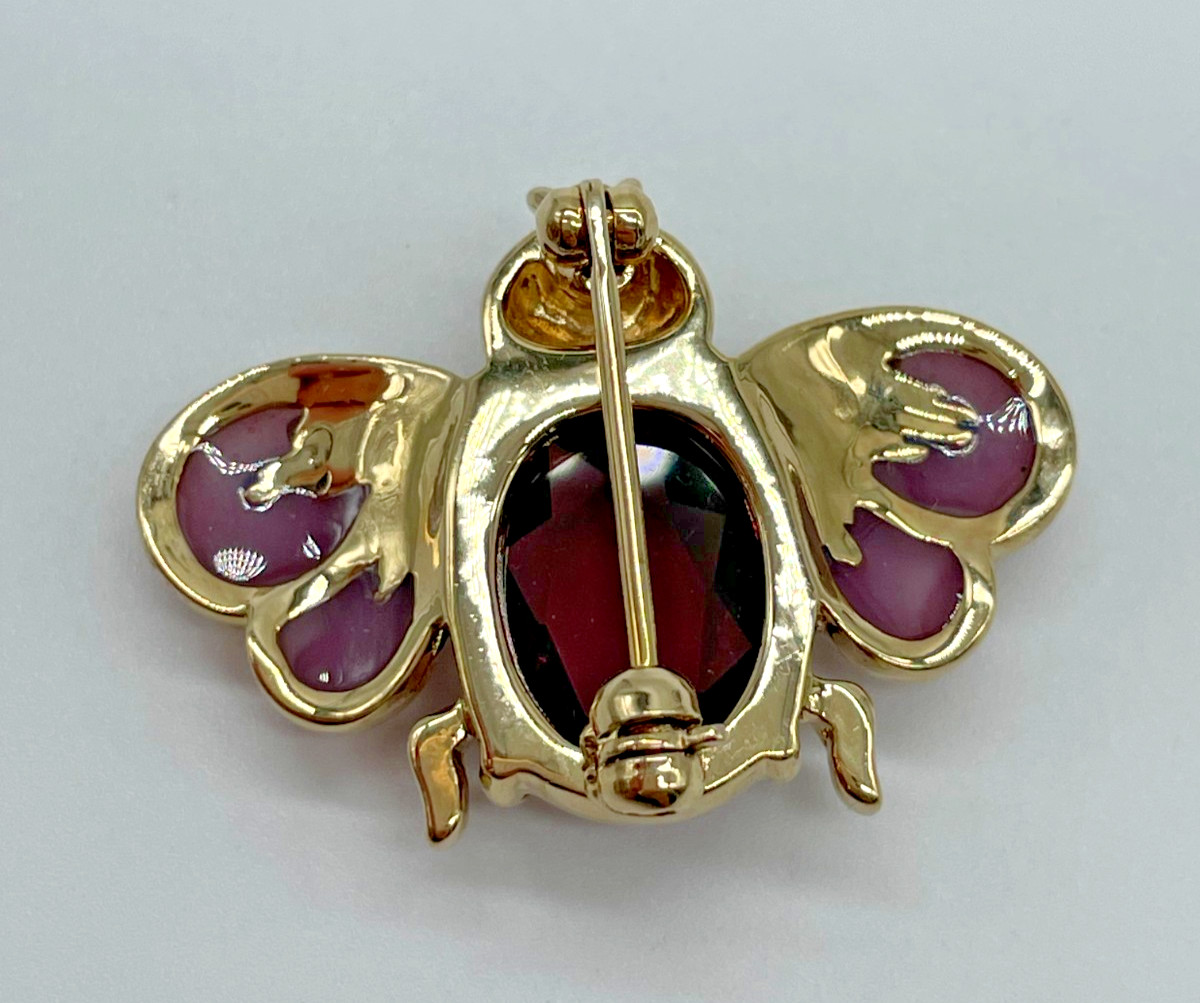VTG Cute Little Purple Faceted Glass Green Rhinestone Enamel Bug Bee