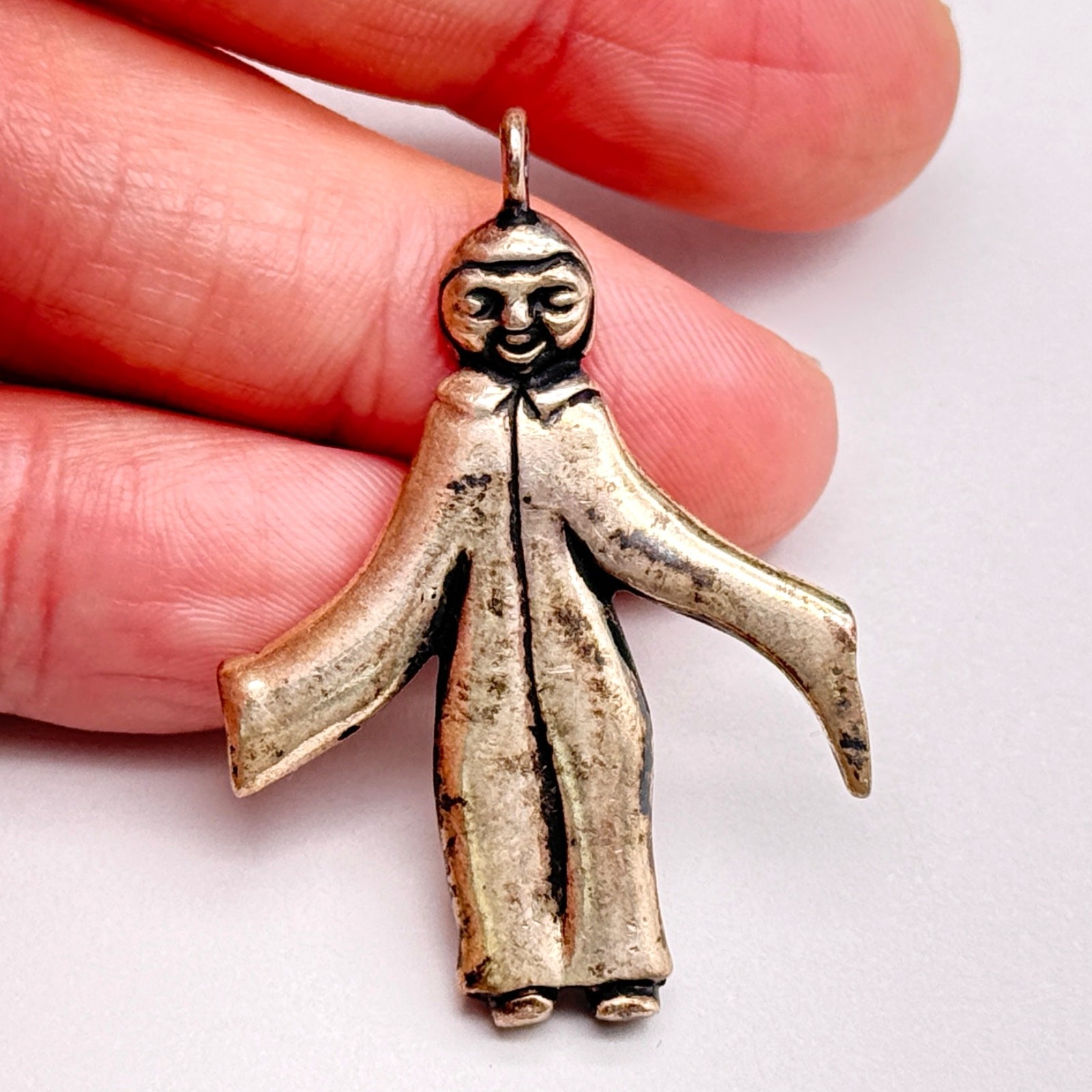 Vintage Figural Folk Art Person Silver Pendant